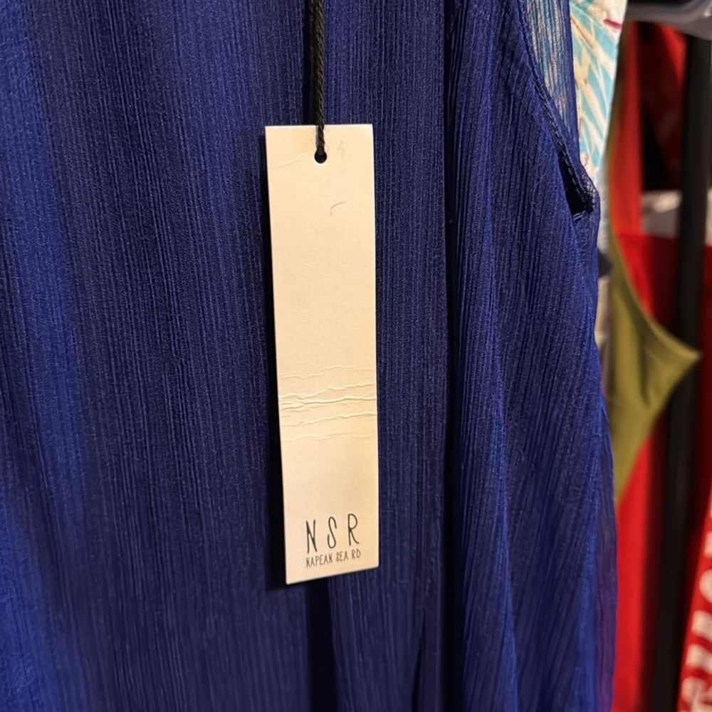NWT NSR Tallie Oversized Chiffon Maxi Sleeveless Dress Sz XS Indigo Cobalt Blue - Picture 4 of 7